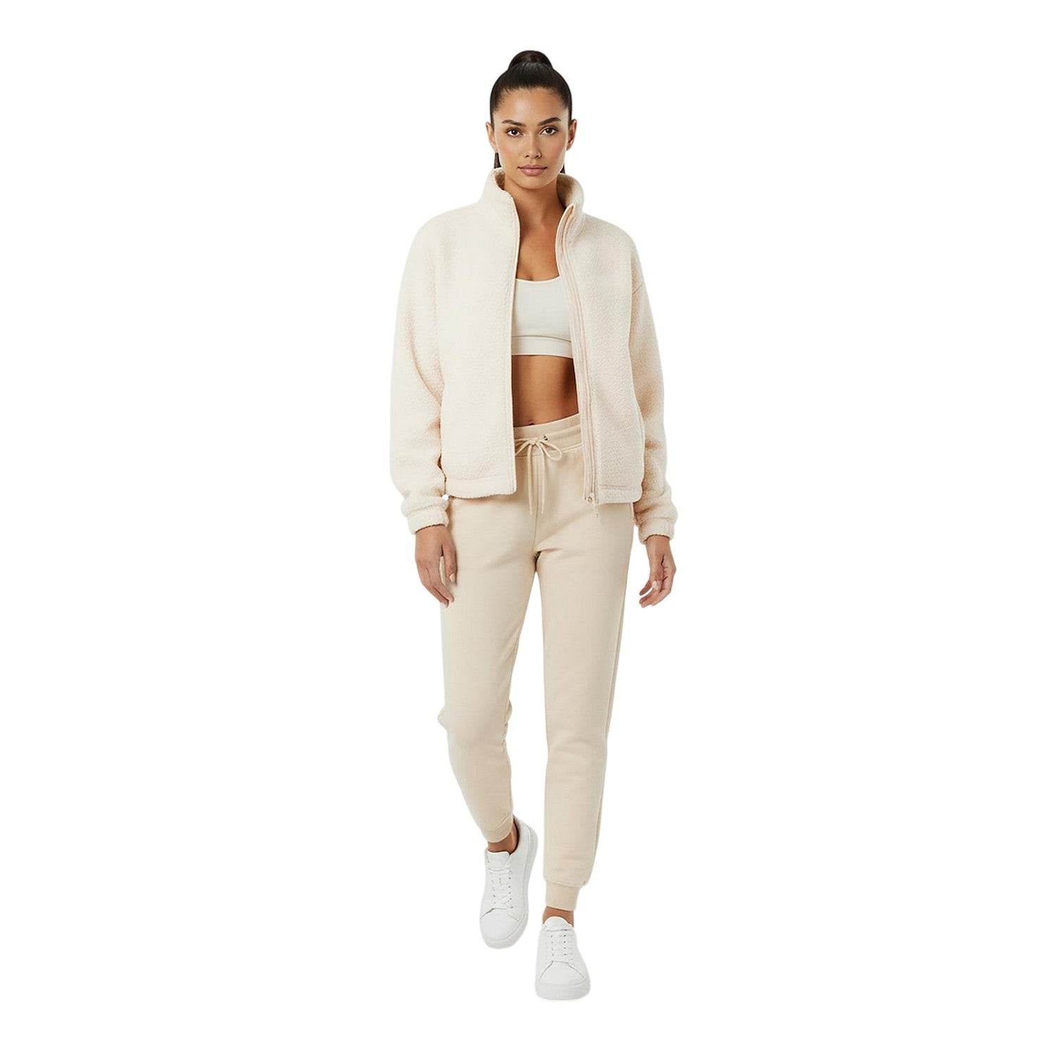 Cream - Lifestyle - USA Pro Womens-Ladies Plain Full Zip Relaxed Fit Jacket