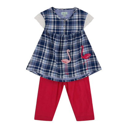 Blue-Red - Front - Lilly & Sid Girls Flamingo Short-Sleeved T-Shirt Set