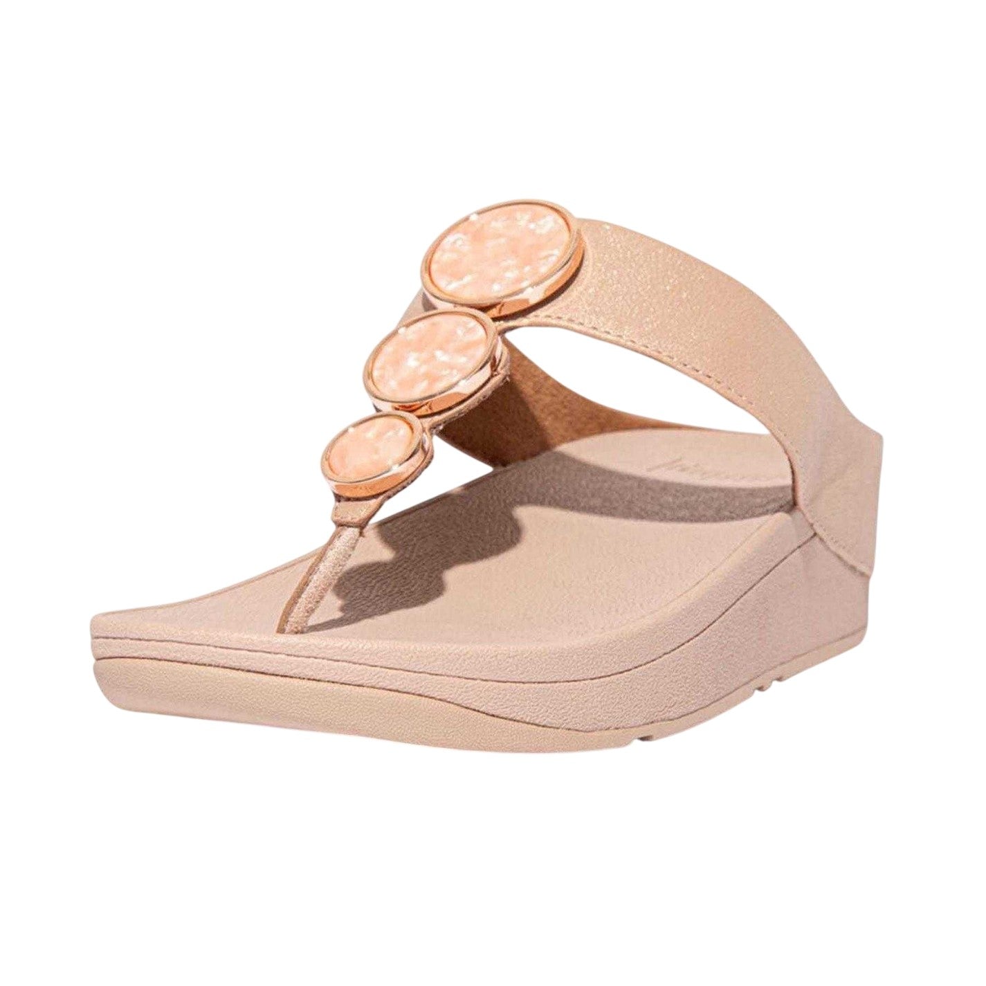 Beige - Lifestyle - FitFlop Womens-Ladies Halo Toe Post Wedge Sandals