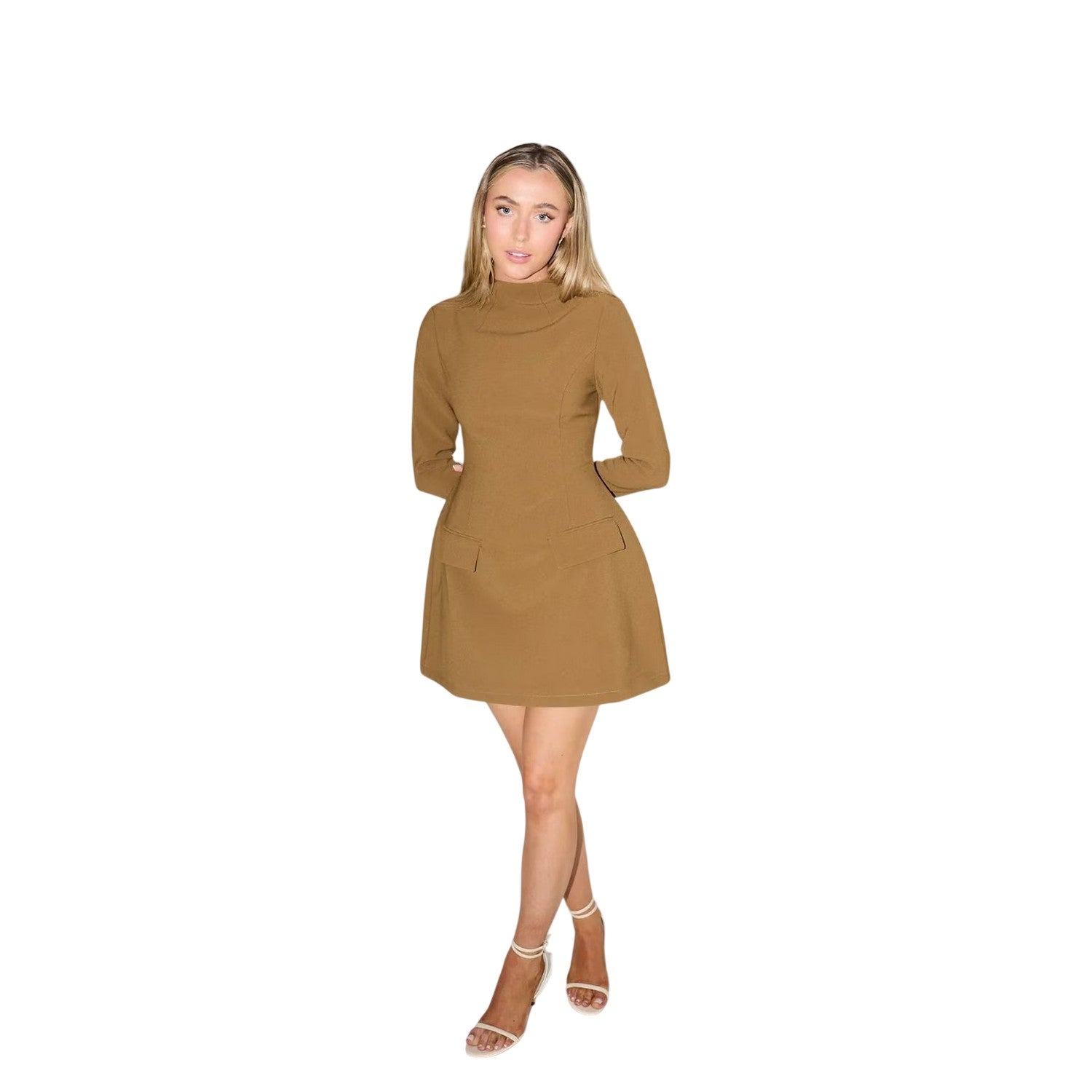 Olive - Lifestyle - Odd Muse Womens-Ladies Flared Long-Sleeved Mini Dress