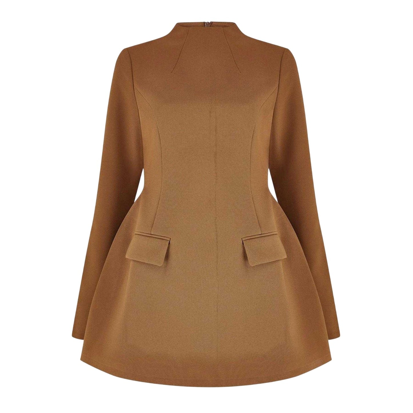 Olive - Front - Odd Muse Womens-Ladies Flared Long-Sleeved Mini Dress