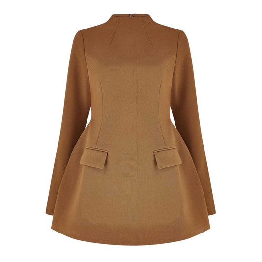 Olive - Front - Odd Muse Womens-Ladies Flared Long-Sleeved Mini Dress