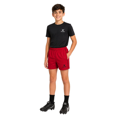 Red - Lifestyle - Gilbert Childrens-Kids Elasticated Waist Match Rugby Shorts