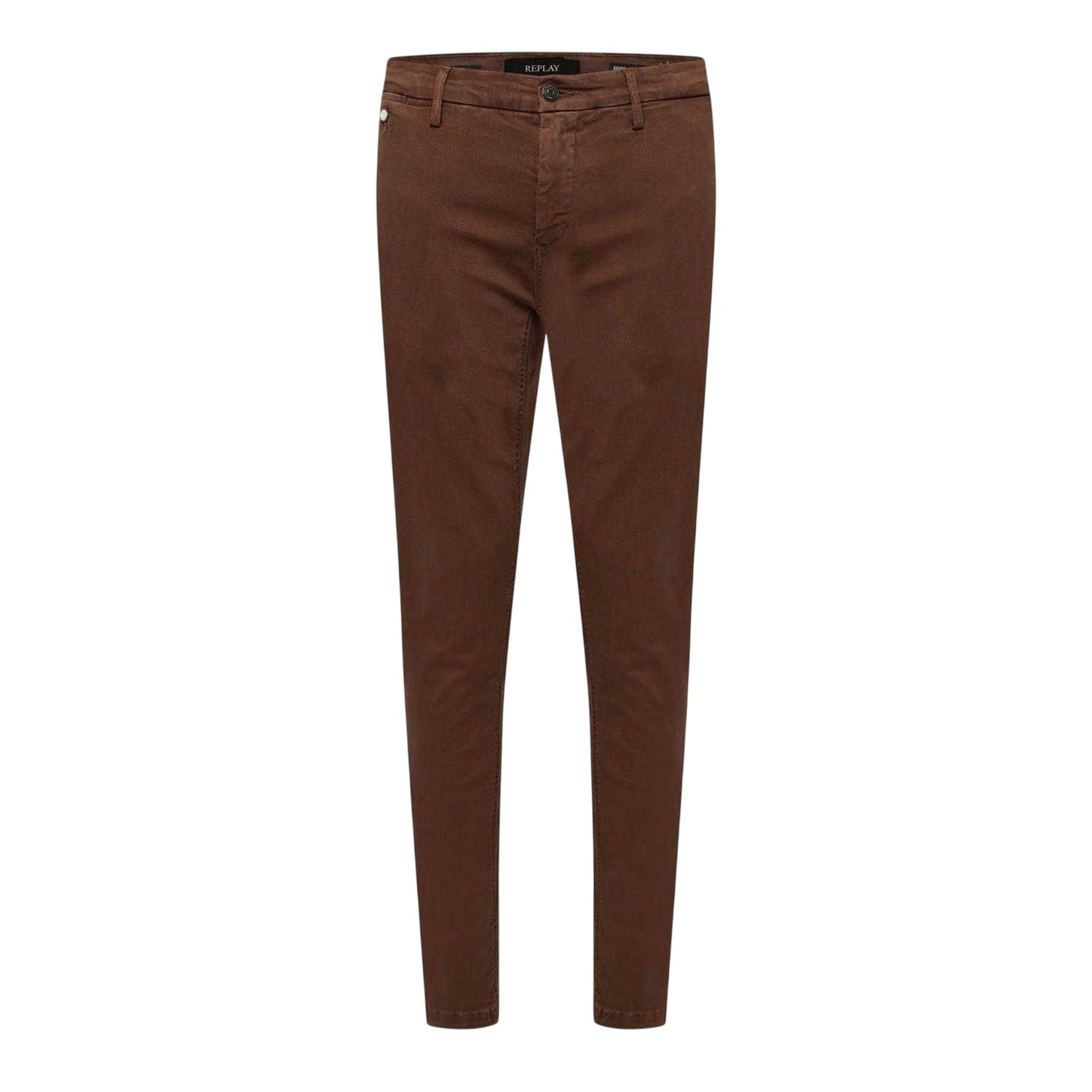 Brown - Front - Replay Mens Benni Regular Chinos