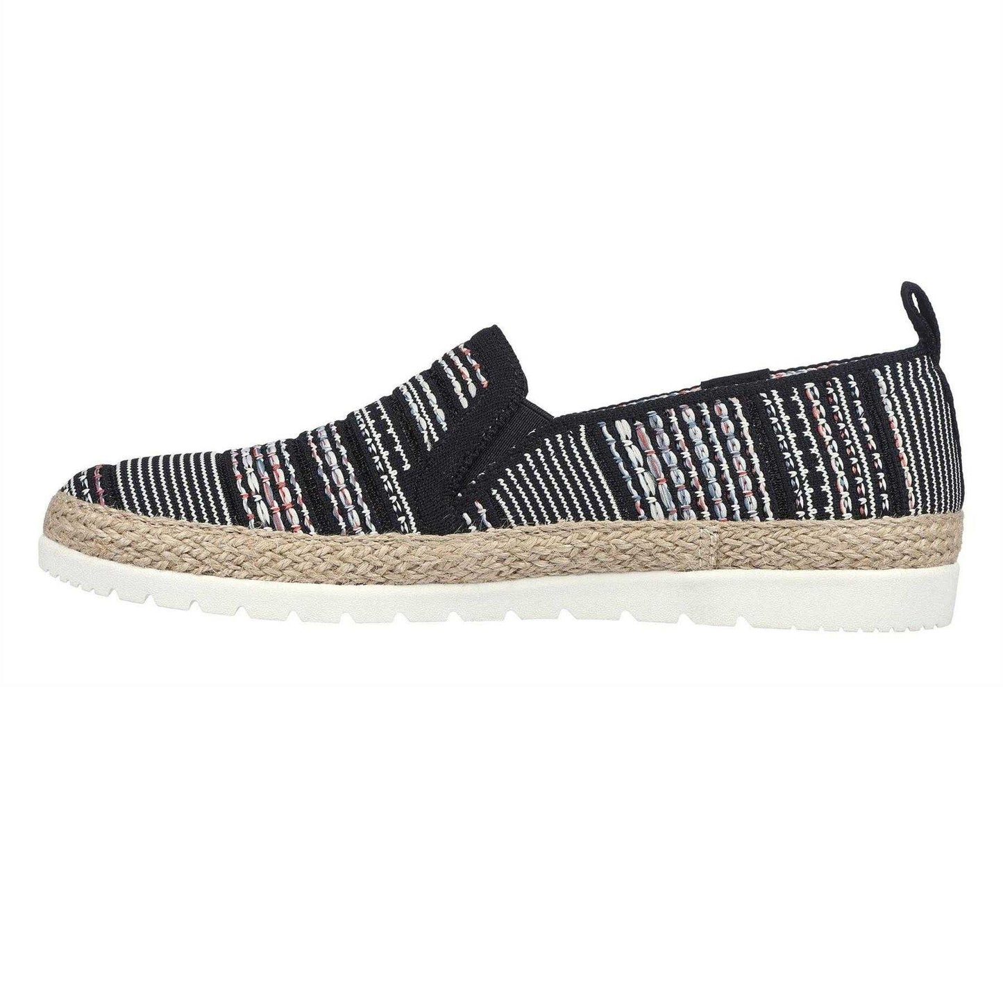 Black - Back - Skechers Womens-Ladies Twin Gore Woven Slip-on Espadrilles