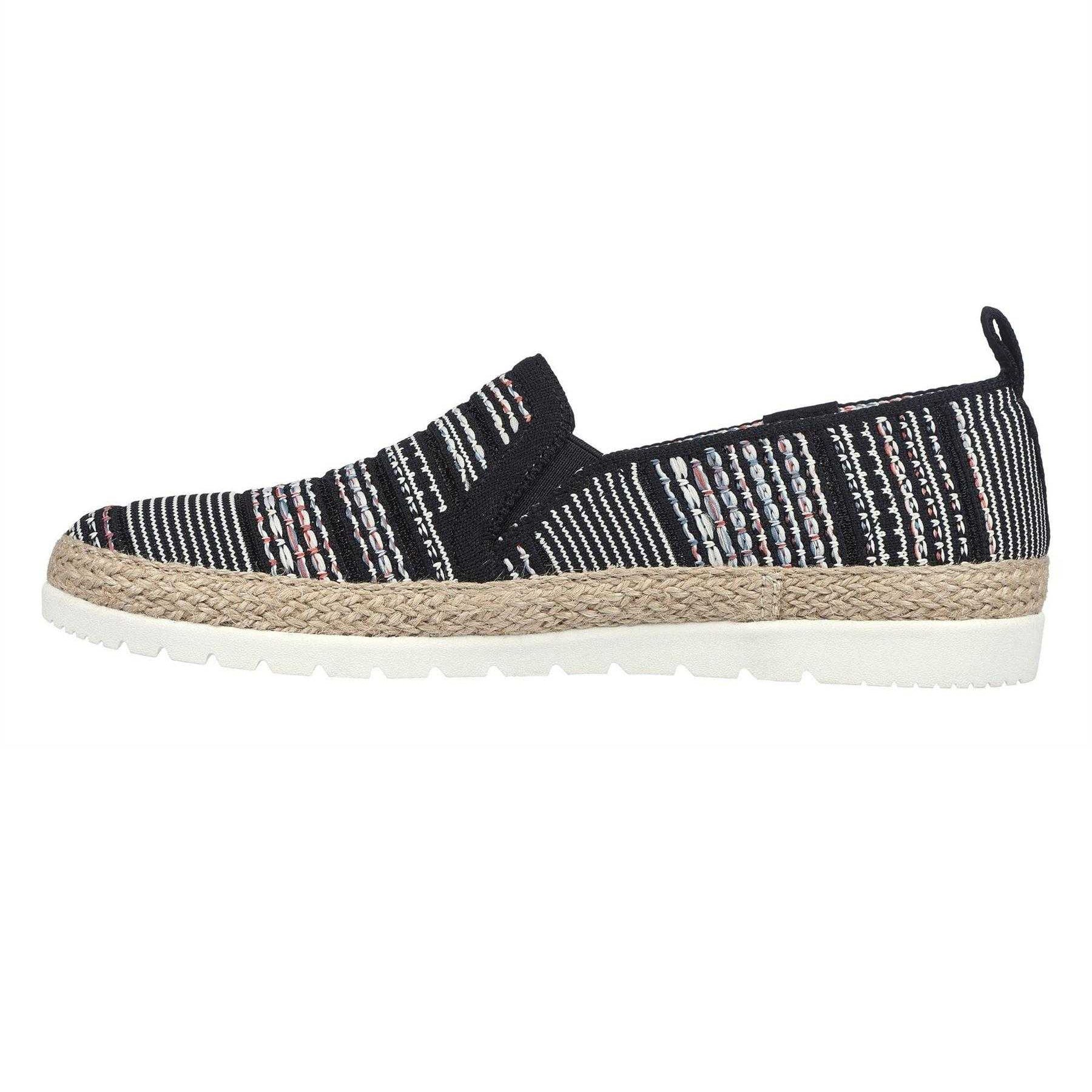 Black - Back - Skechers Womens-Ladies Twin Gore Woven Slip-on Espadrilles