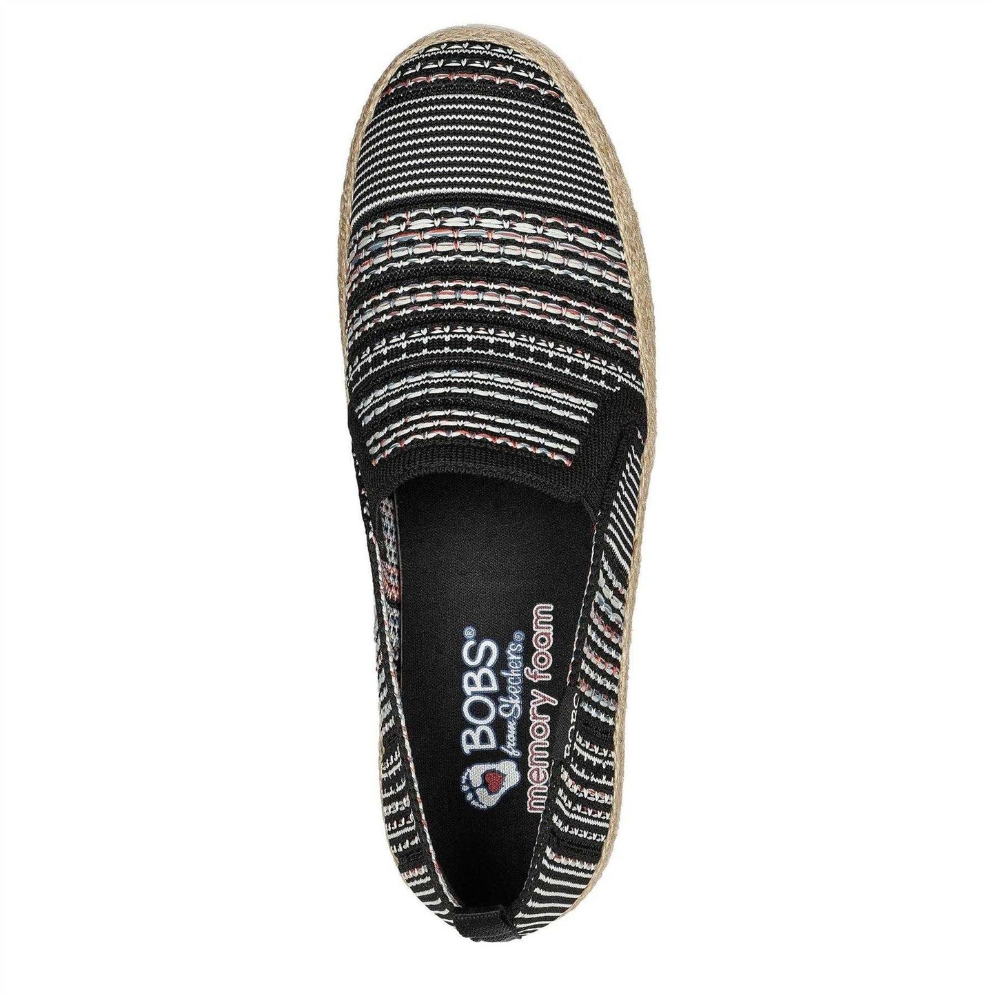 Black - Side - Skechers Womens-Ladies Twin Gore Woven Slip-on Espadrilles
