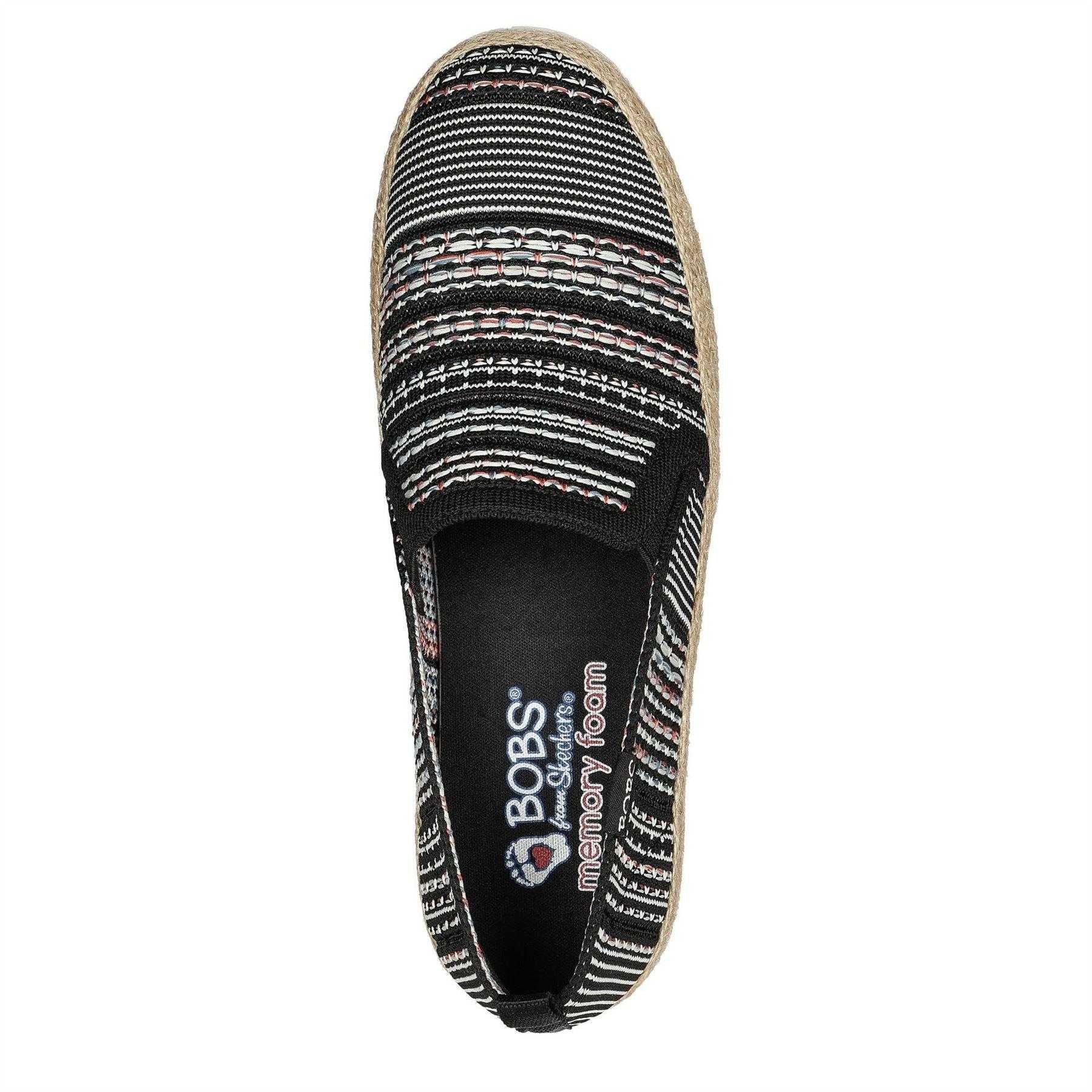 Black - Side - Skechers Womens-Ladies Twin Gore Woven Slip-on Espadrilles