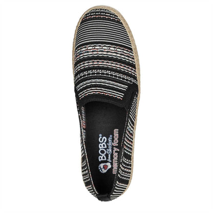 Black - Side - Skechers Womens-Ladies Twin Gore Woven Slip-on Espadrilles