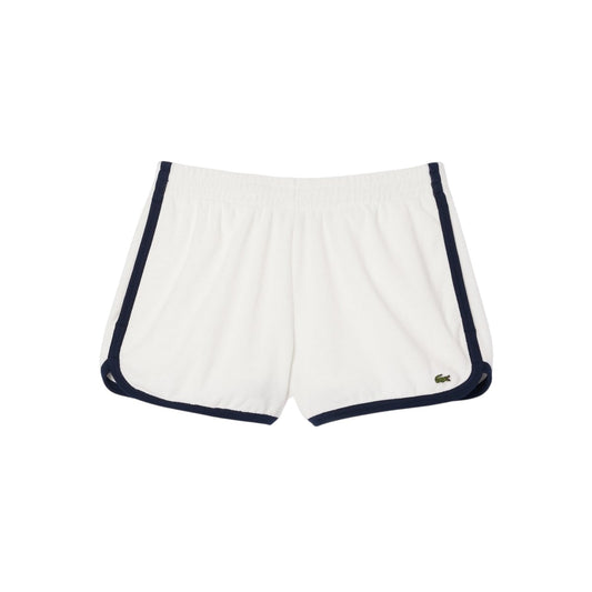 Cream-Black - Front - Lacoste Womens-Ladies Terrycloth Contrast Trim Shorts