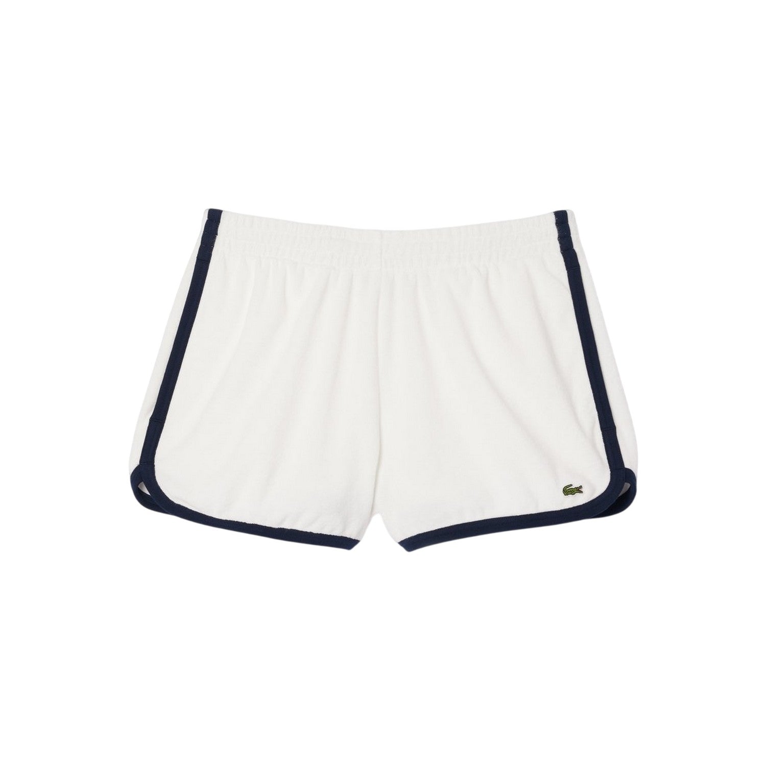Cream-Black - Front - Lacoste Womens-Ladies Terrycloth Contrast Trim Shorts