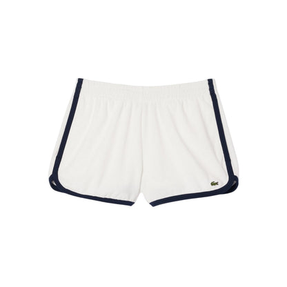 Cream-Black - Front - Lacoste Womens-Ladies Terrycloth Contrast Trim Shorts
