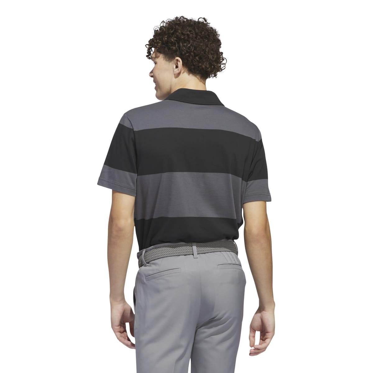 Black-Grey - Back - Adidas Mens Colour Block Stripe Rugby Polo Shirt
