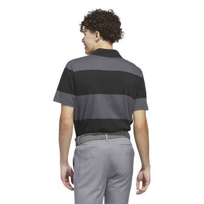 Black-Grey - Back - Adidas Mens Colour Block Stripe Rugby Polo Shirt