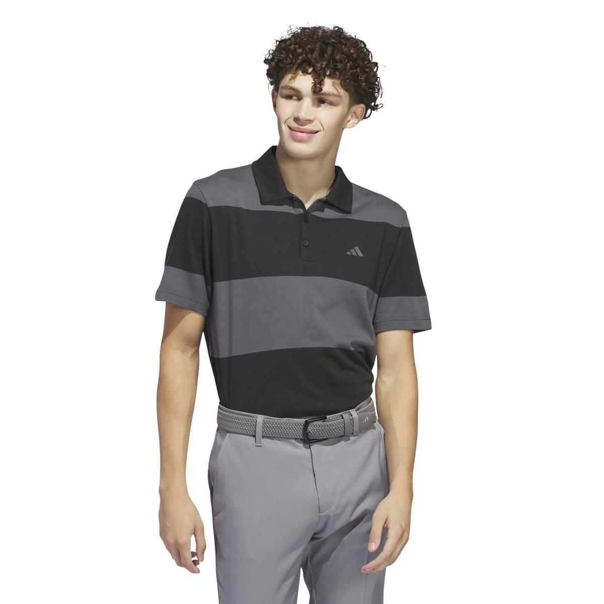 Black-Grey - Side - Adidas Mens Colour Block Stripe Rugby Polo Shirt