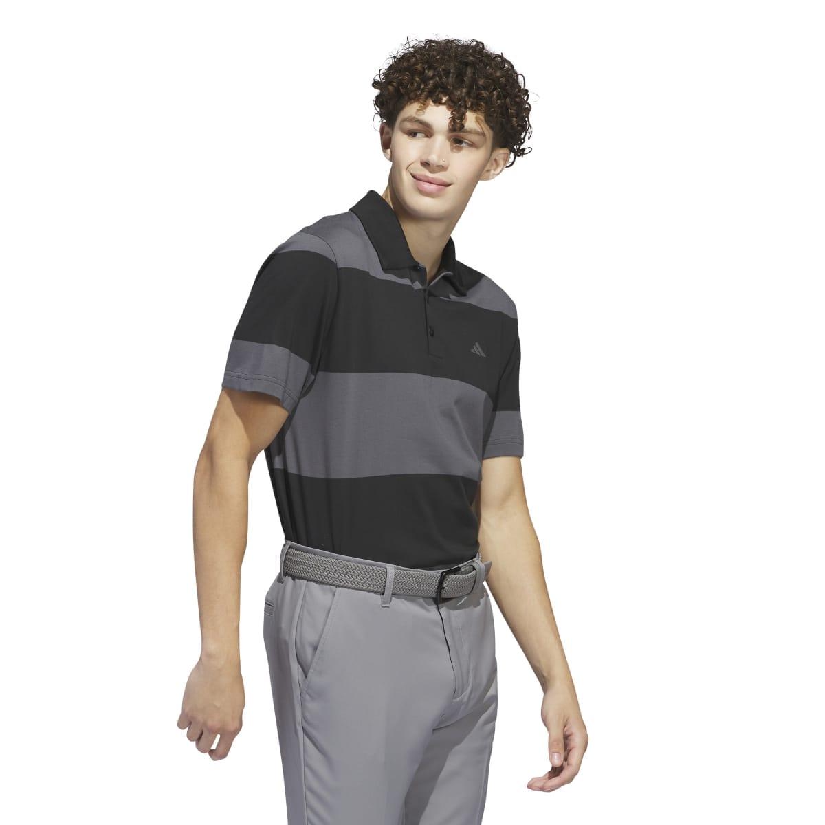 Black-Grey - Lifestyle - Adidas Mens Colour Block Stripe Rugby Polo Shirt