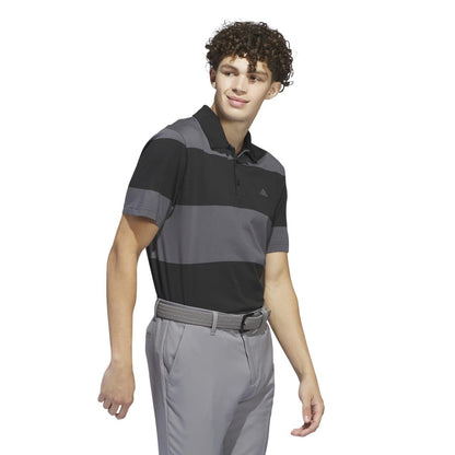 Black-Grey - Lifestyle - Adidas Mens Colour Block Stripe Rugby Polo Shirt
