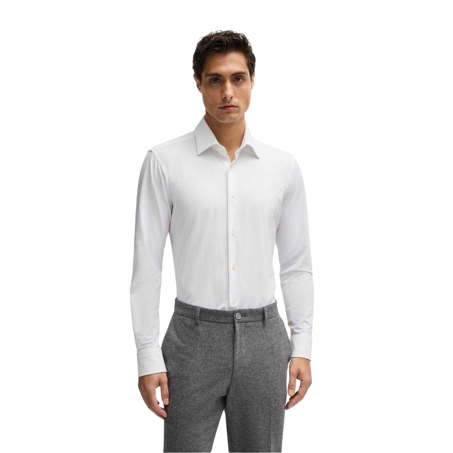 White - Lifestyle - Boss Mens Joe Oxford Point Collar Long-Sleeved Shirt