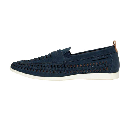 Navy - Back - Threadbare Mens Aaron Woven Loafers