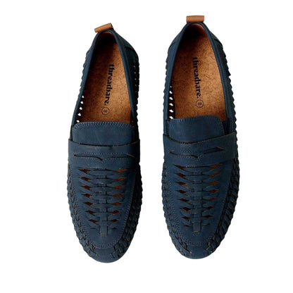Navy - Side - Threadbare Mens Aaron Woven Loafers