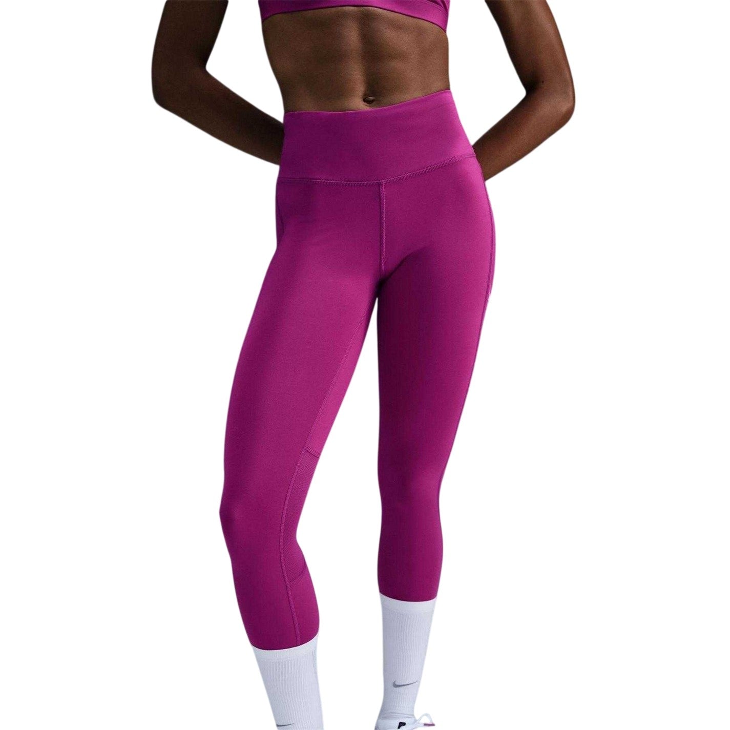 Hot Fushia - Side - Nike Womens-Ladies Dri-FIT Mid Rise Leggings
