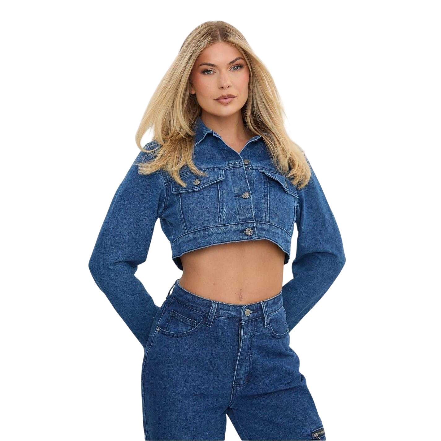 Mid Blue - Lifestyle - I Saw It First Womens-Ladies Cropped Boxy Denim Jacket