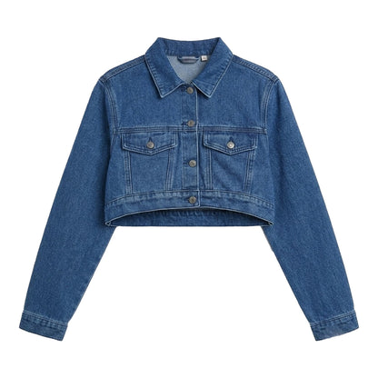Mid Blue - Front - I Saw It First Womens-Ladies Cropped Boxy Denim Jacket