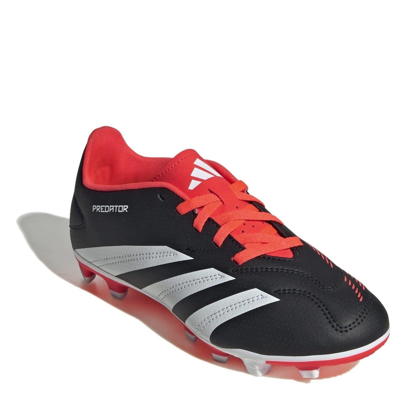 Black-White-Red - Side - Adidas Childrens-Kids Predator Club Flexible Ground Football Boots