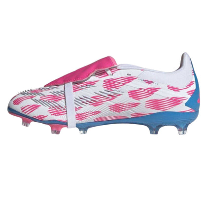 White-Pink - Side - Adidas Childrens-Kids Predator Elite Synthetic Folded Tongue Firm Ground Football Boots