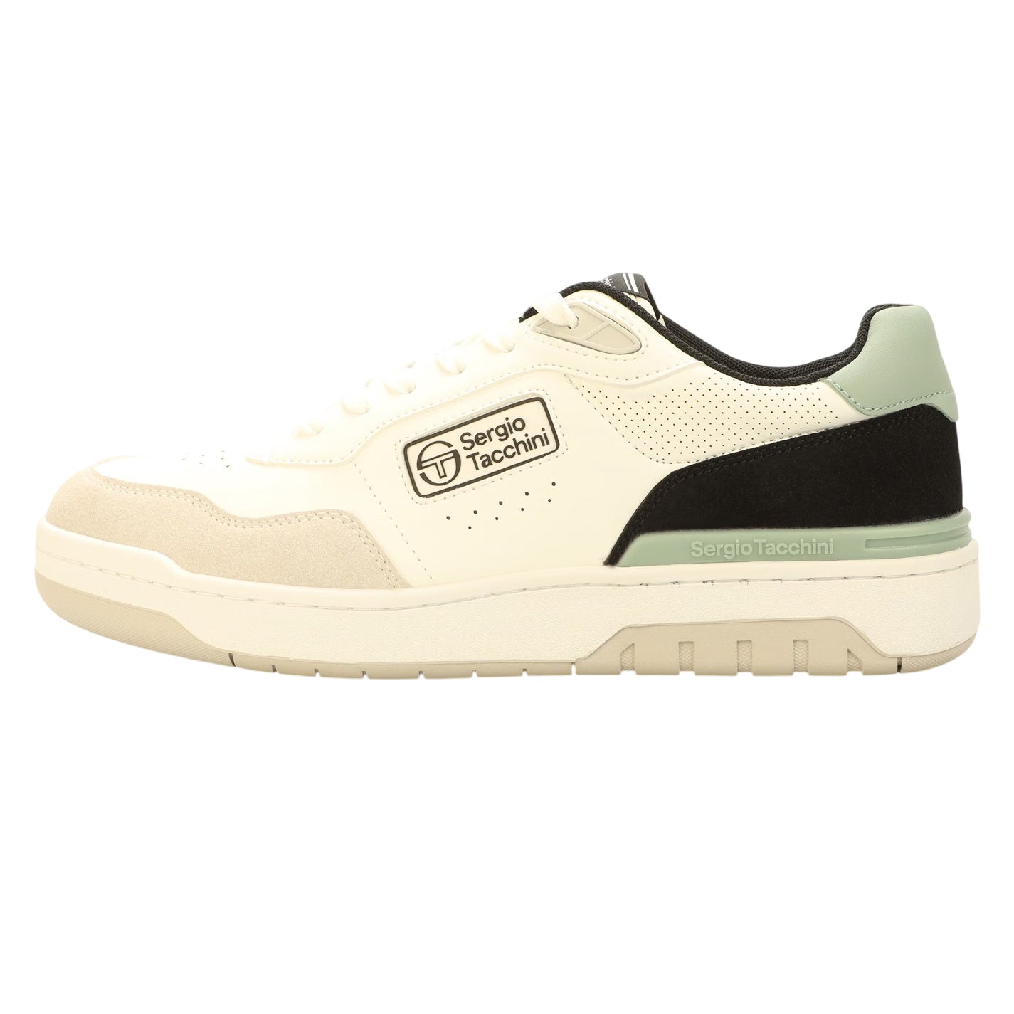 White-Grey-Ice Green - Side - Sergio Tacchini Mens Livorno Leather Trainers