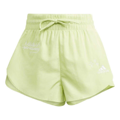 Green - Front - Adidas Womens-Ladies Bluv Lettering Double Layer Running Shorts