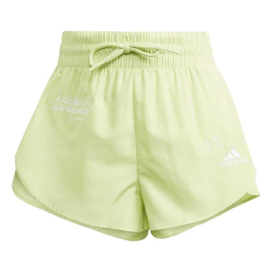 Green - Front - Adidas Womens-Ladies Bluv Lettering Double Layer Running Shorts