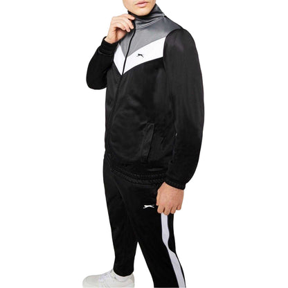 Black-Charcoal - Side - Slazenger Mens Chevron Lightweight Tracksuit Set