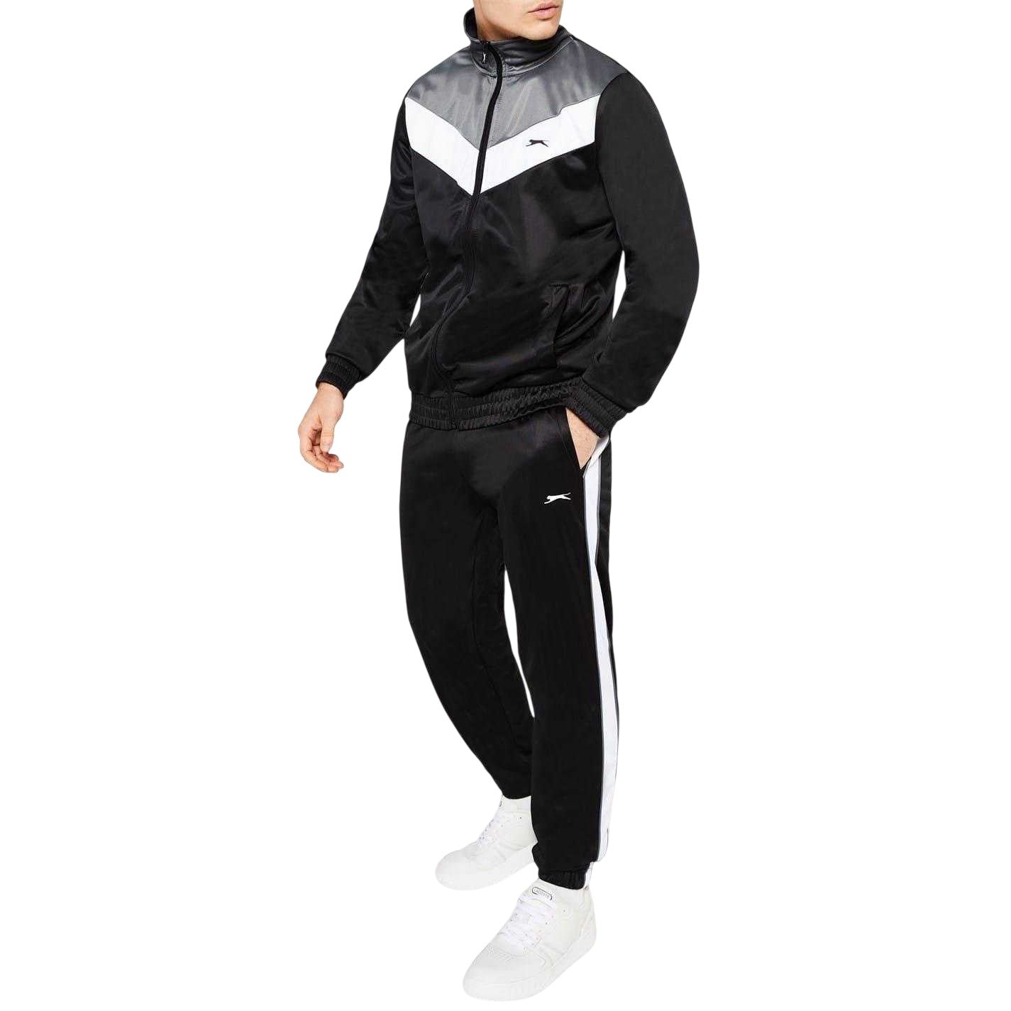 Black-Charcoal - Lifestyle - Slazenger Mens Chevron Lightweight Tracksuit Set