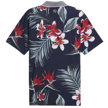 Dark Navy-Red - Back - Puma Mens Mattr Luau Floral Performance Polo Shirt