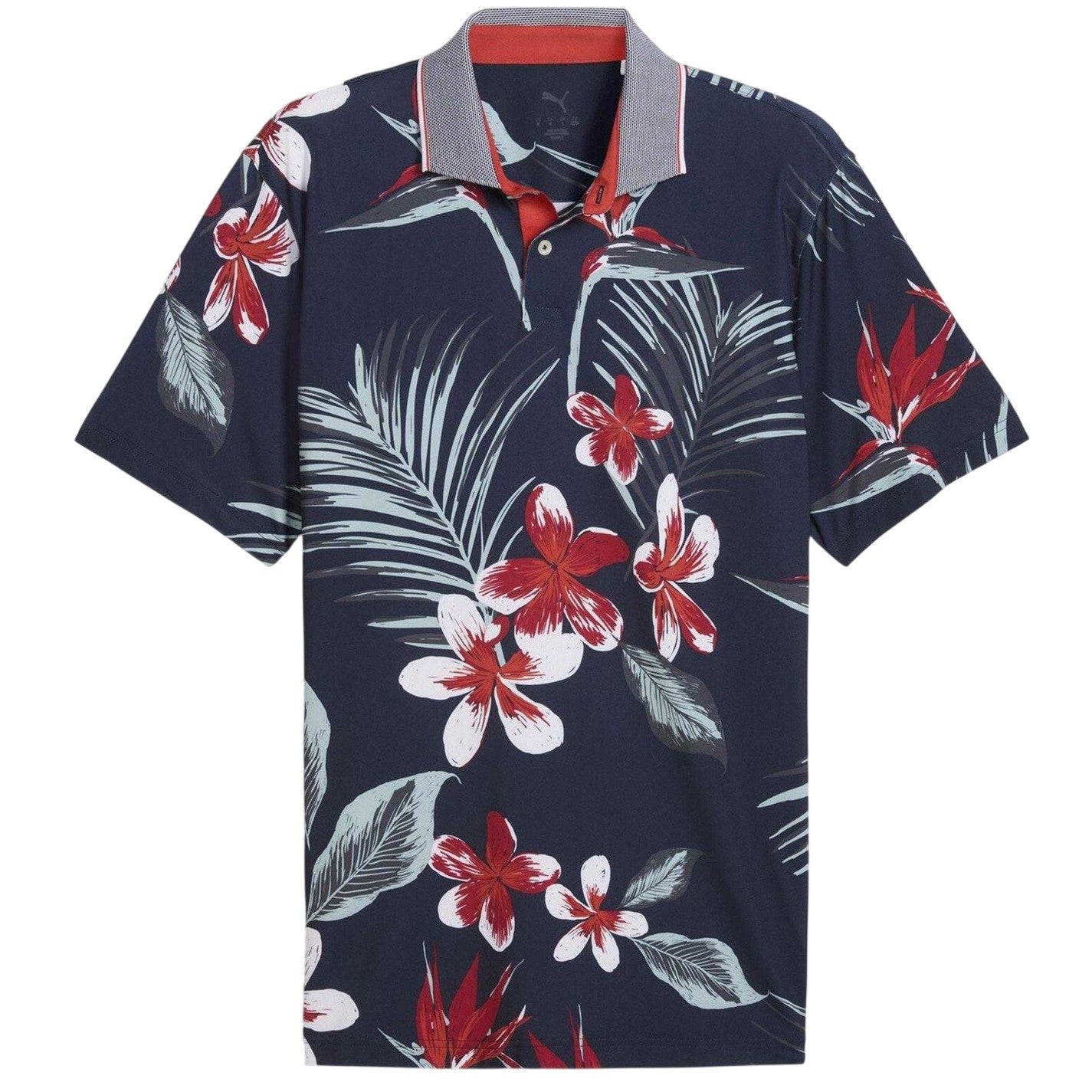 Dark Navy-Red - Front - Puma Mens Mattr Luau Floral Performance Polo Shirt
