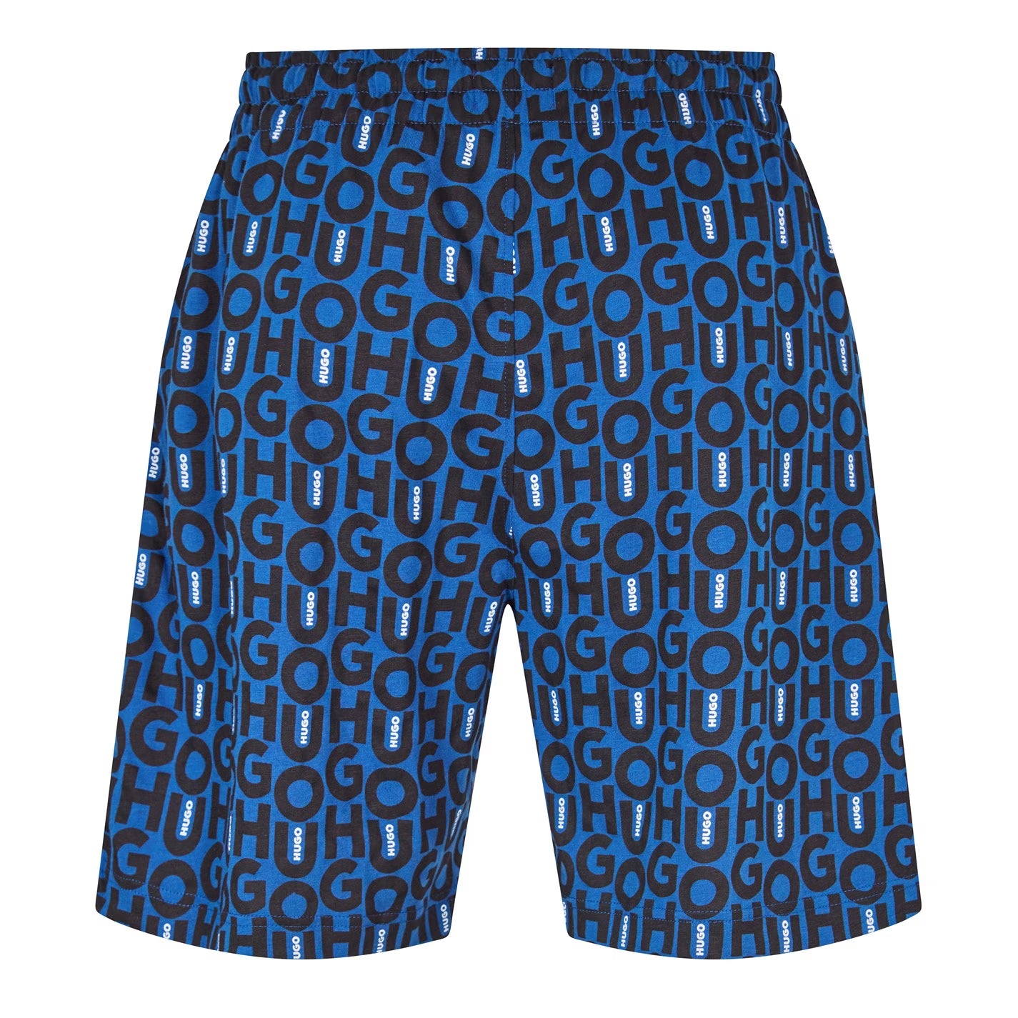 Dark Blue - Back - Hugo Mens Fleece All Over Logo Sweat Shorts