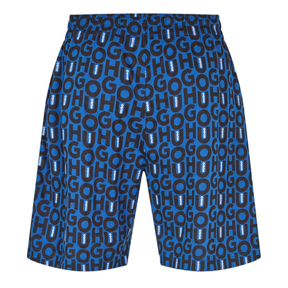 Dark Blue - Back - Hugo Mens Fleece All Over Logo Sweat Shorts