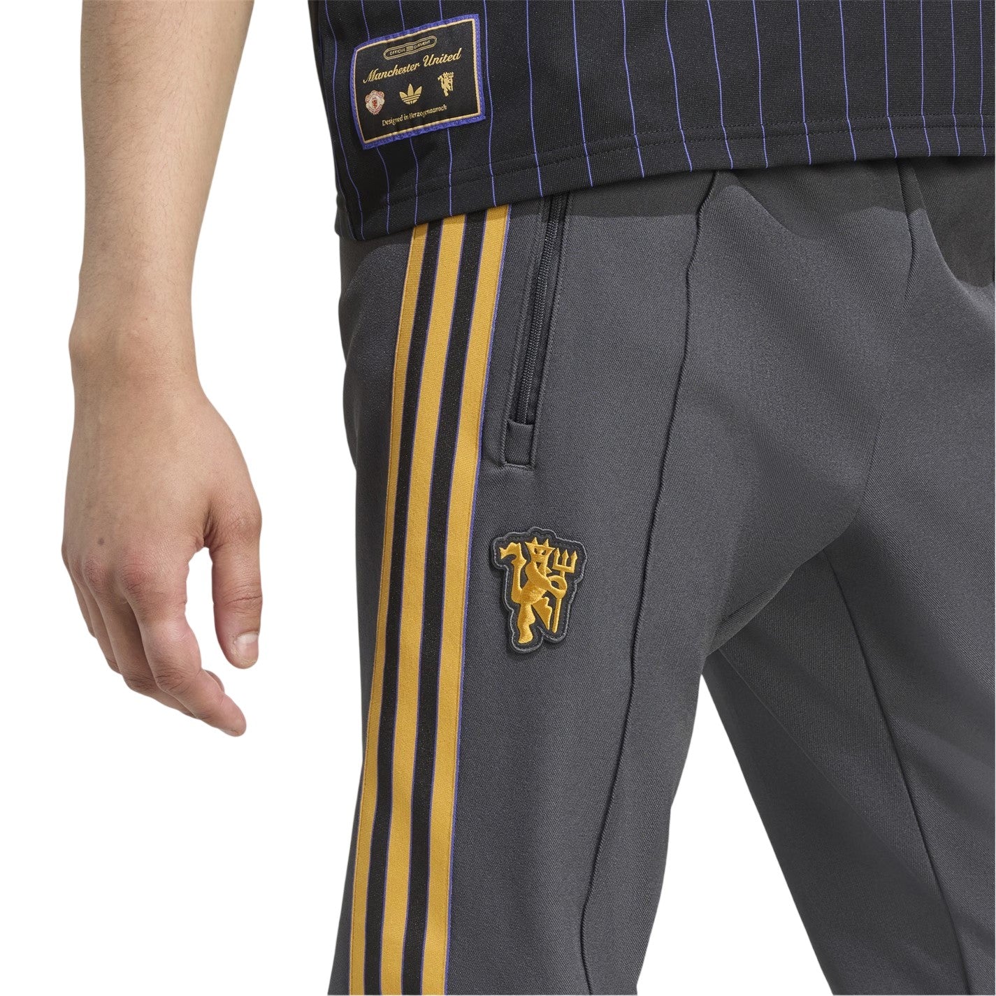 Black - Side - Adidas Mens Terrace Icons Manchester United FC Tracksuit Bottoms