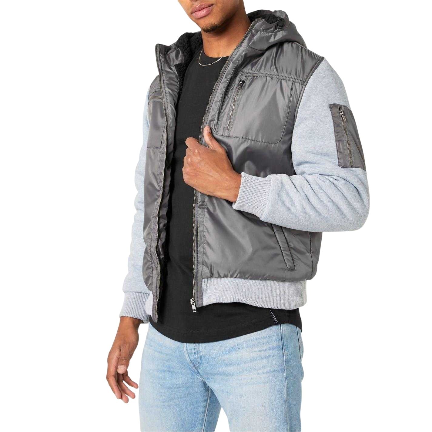 Charcoal - Side - Fabric Mens Fleece Lined Jacket