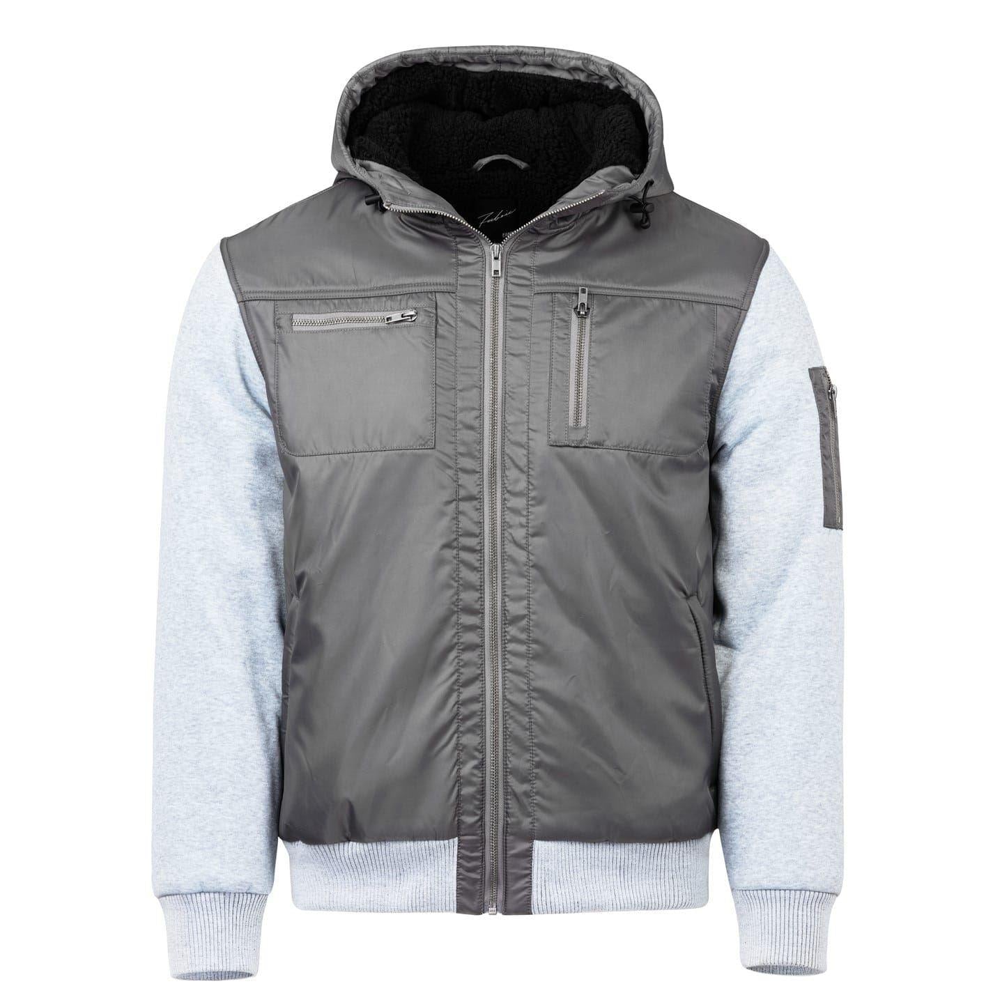 Charcoal - Front - Fabric Mens Fleece Lined Jacket