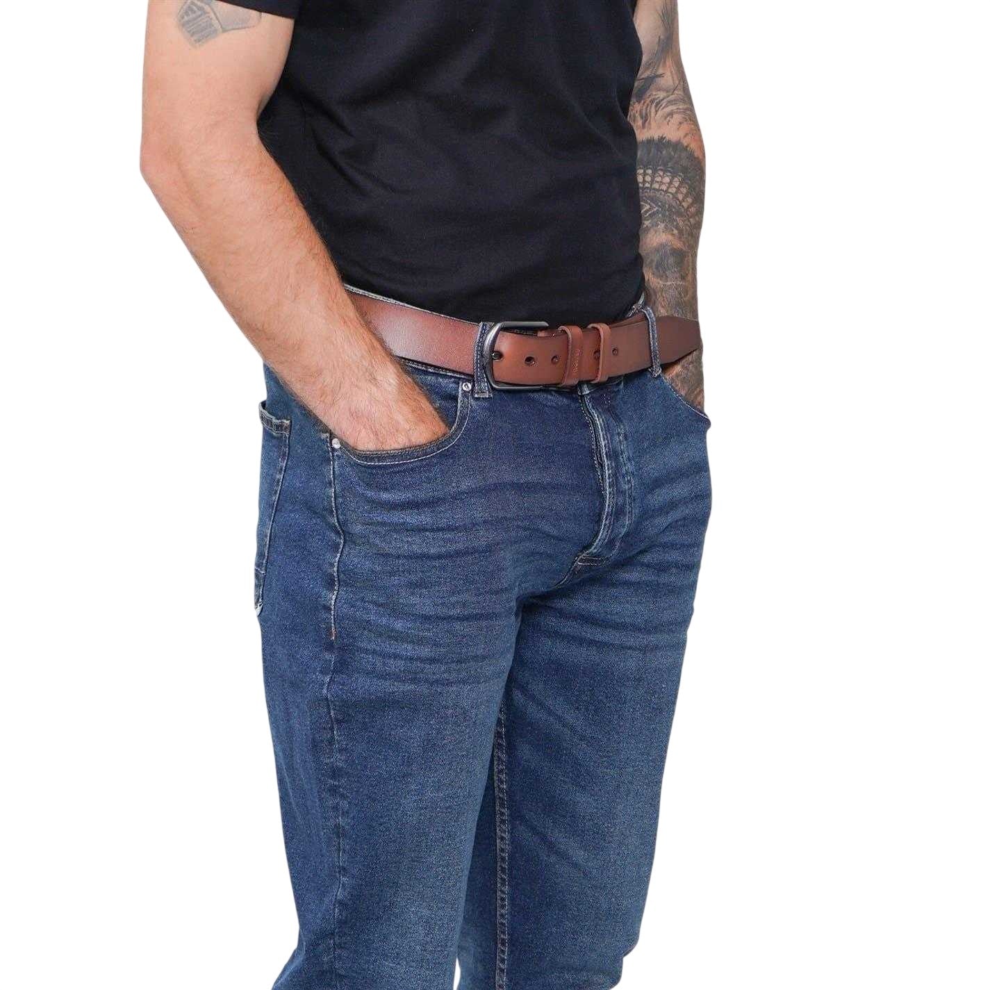Dark Blue - Side - Firetrap Mens Belted Jeans