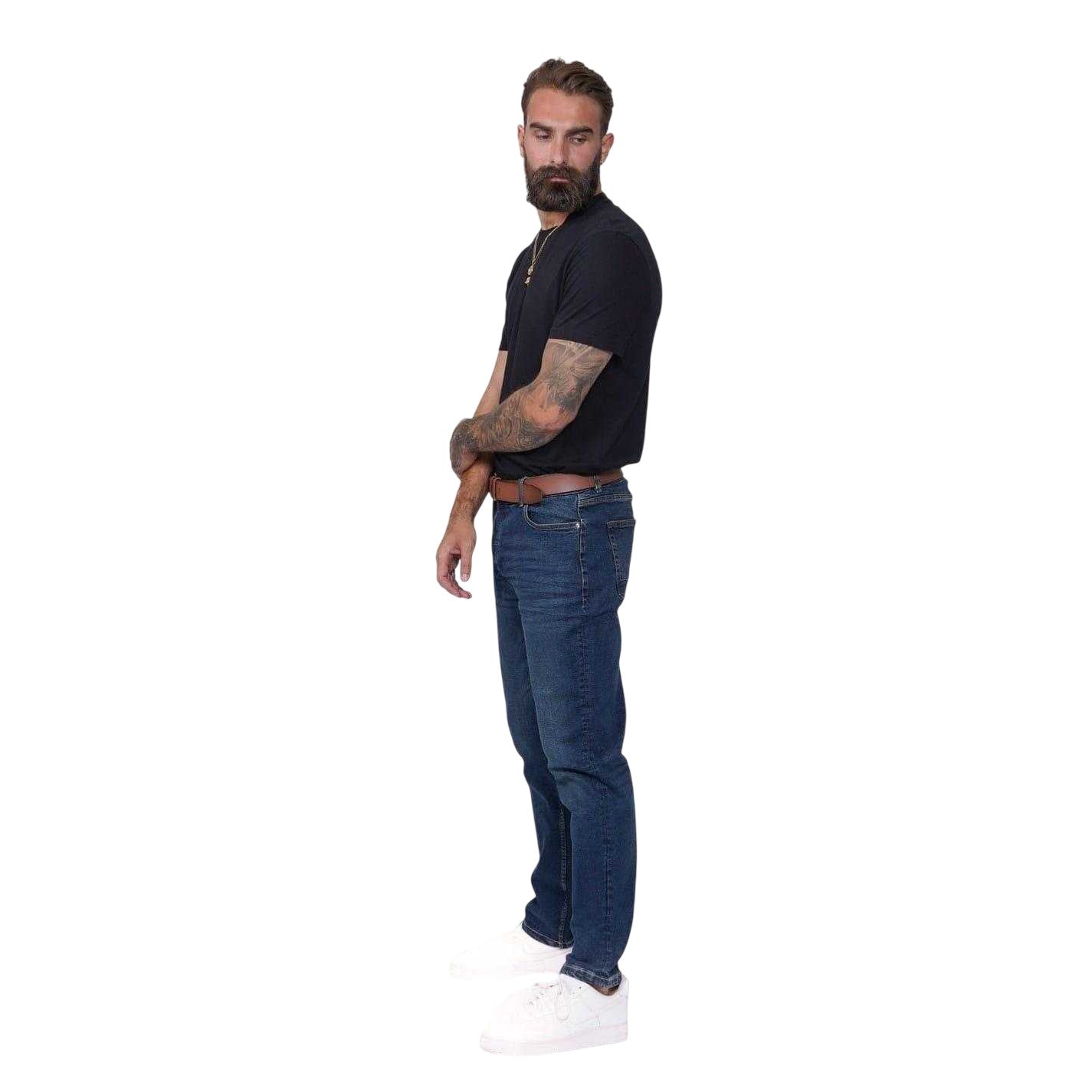 Dark Blue - Pack Shot - Firetrap Mens Belted Jeans