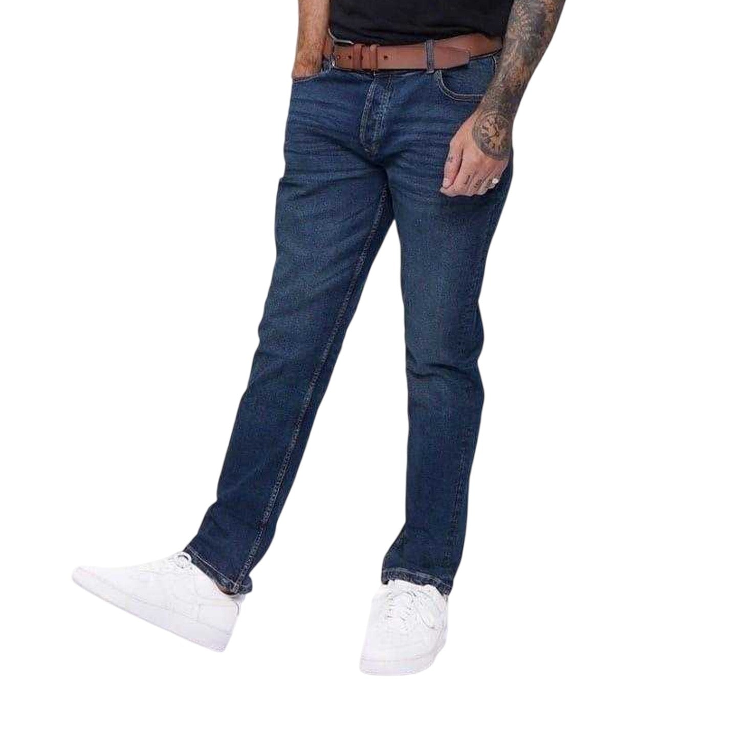 Dark Blue - Front - Firetrap Mens Belted Jeans