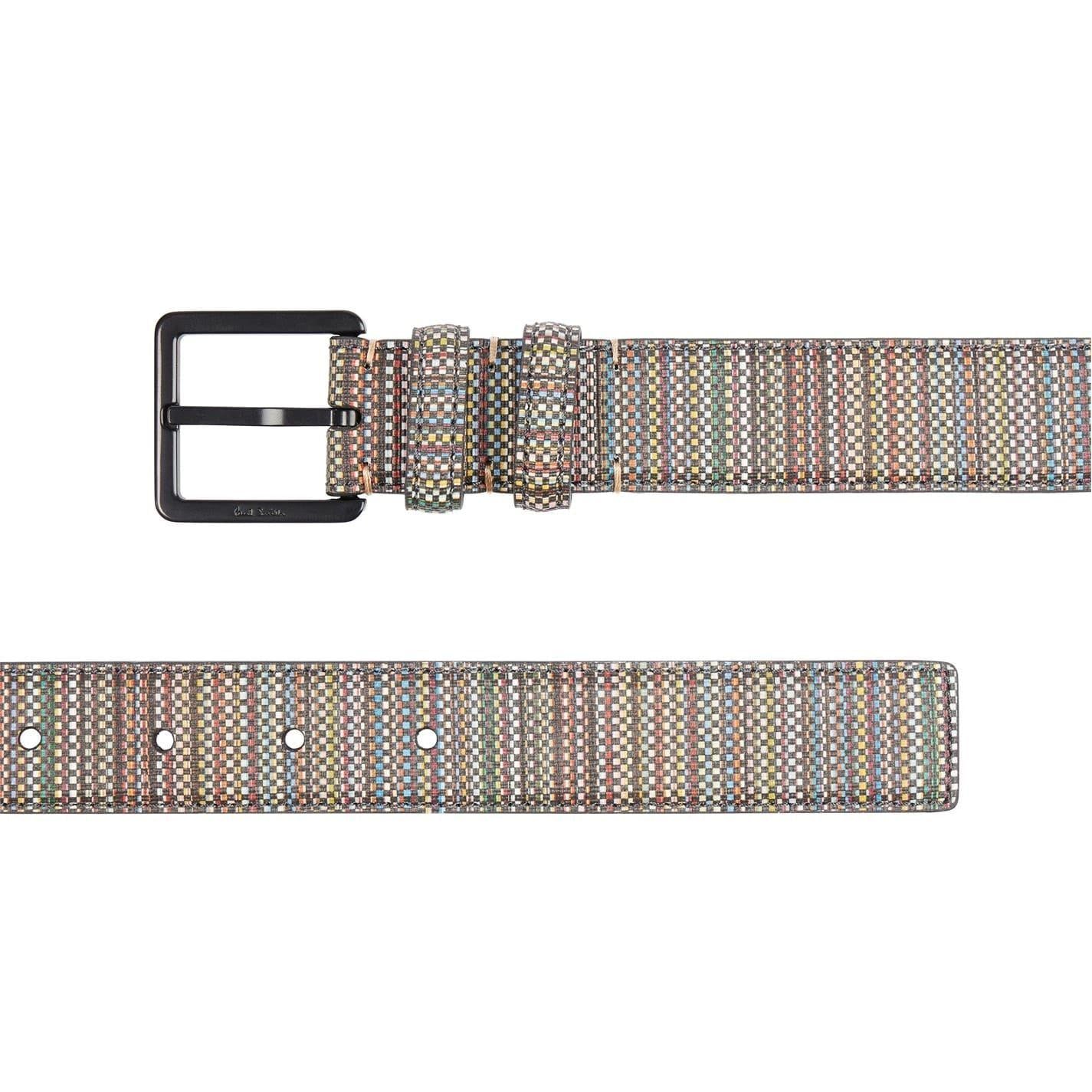 Multicoloured - Back - Paul Smith Mens Stripe Webbed Belt