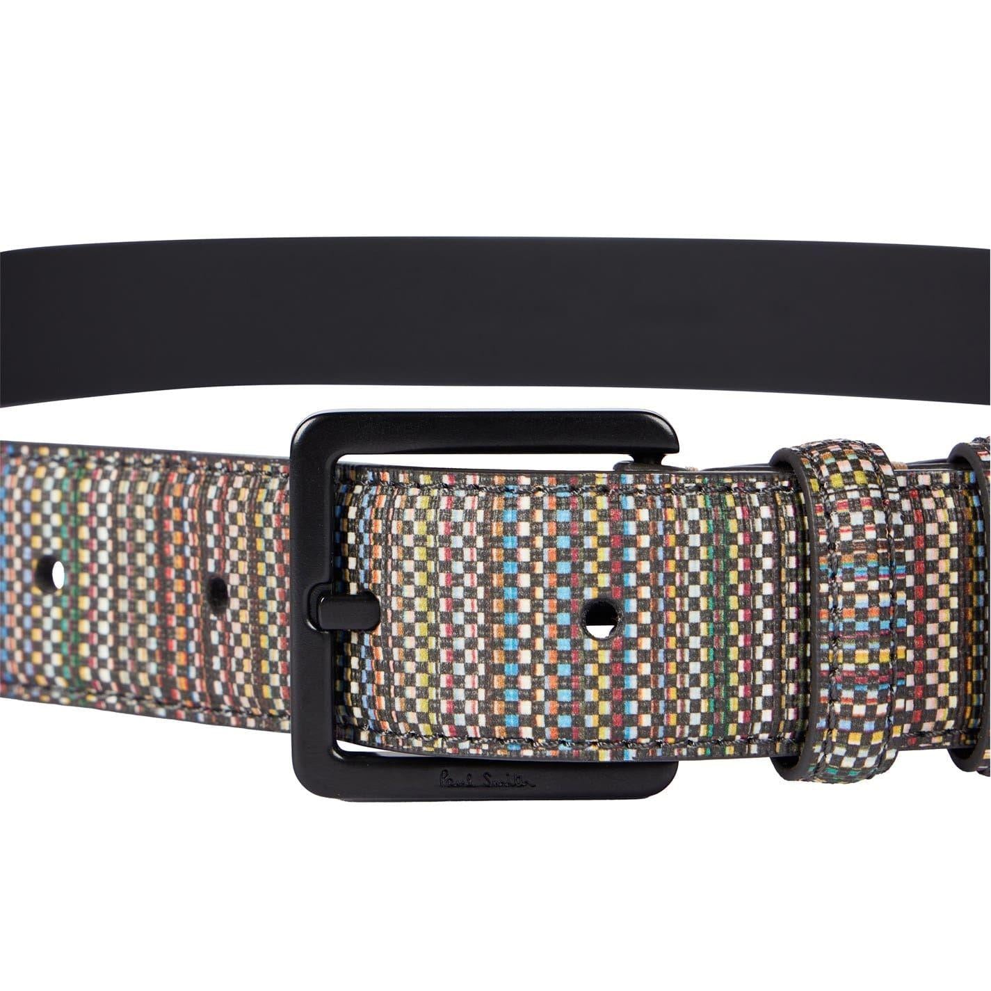 Multicoloured - Side - Paul Smith Mens Stripe Webbed Belt
