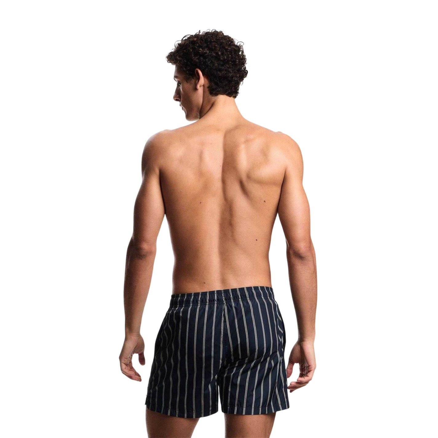 Blue-Black - Back - Emporio Armani EA7 Mens Striped Lightweight Swimming Trunks