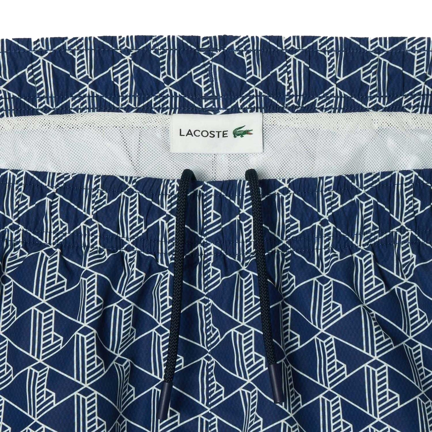 Navy Blue-Green - Back - Lacoste Mens Monogram Mid Length Swimming Trunks