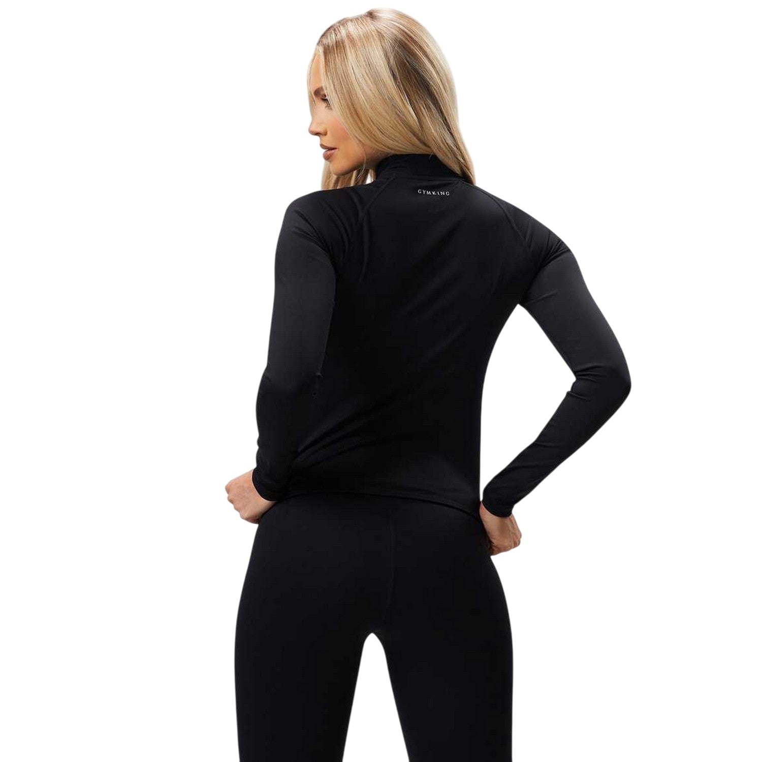 Black - Back - Gym King Womens-Ladies Heathered Full Zip Raglan Jacket