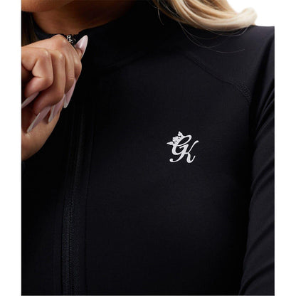 Black - Side - Gym King Womens-Ladies Heathered Full Zip Raglan Jacket